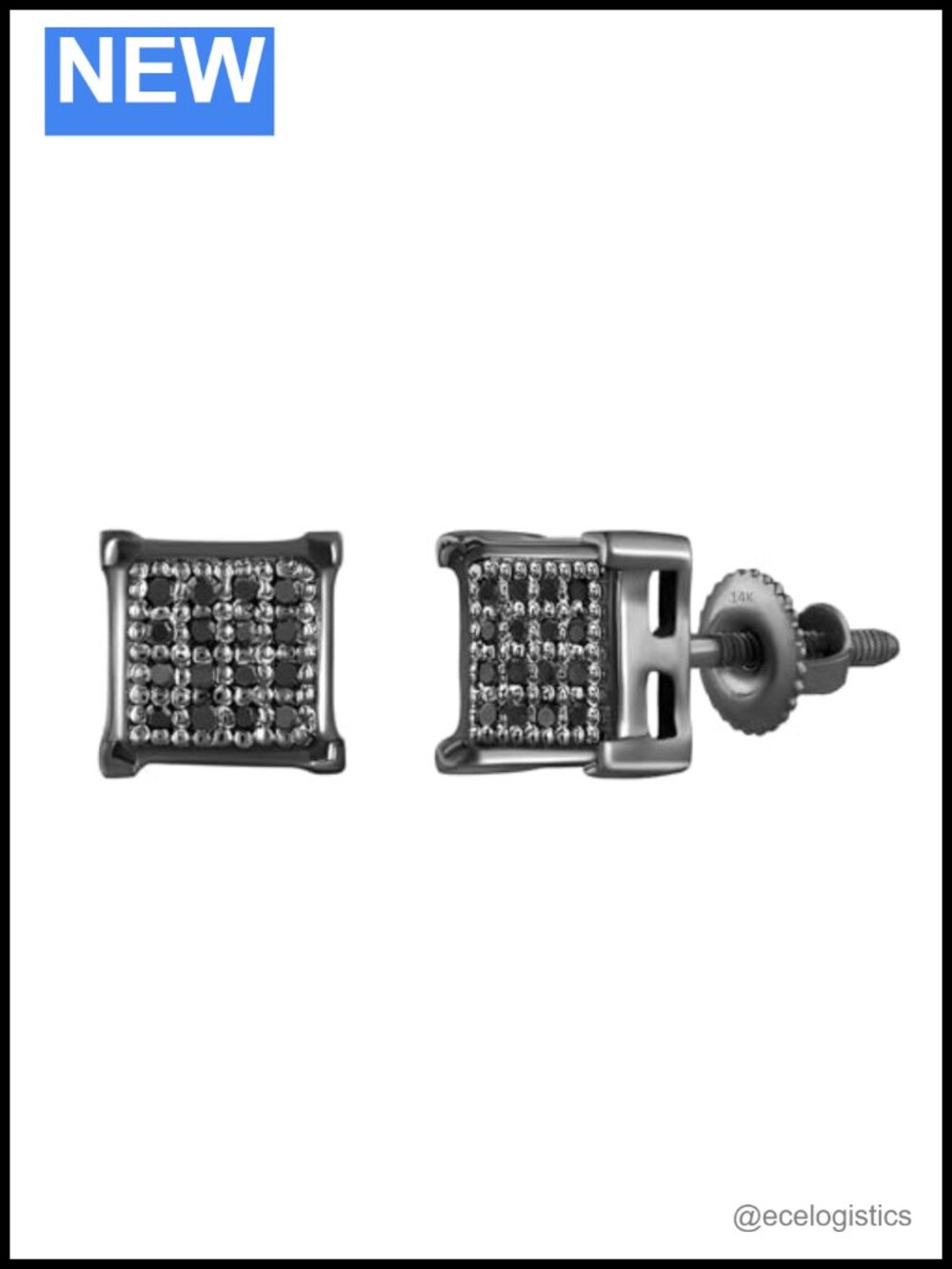Black Plated 14K White Gold Real Black Diamond Stud Earrings